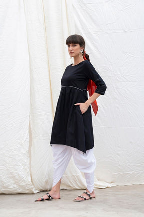 Midnight-Black Mangalgiri Cotton Pleated Kurta