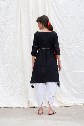 Midnight-Black Mangalgiri Cotton Pleated Kurta