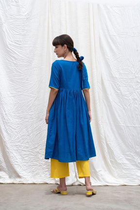 Cobalt-Blue Mangalgiri Cotton Button Down Kurta