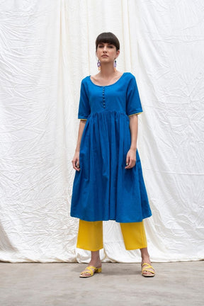 Cobalt-Blue Mangalgiri Cotton Button Down Kurta