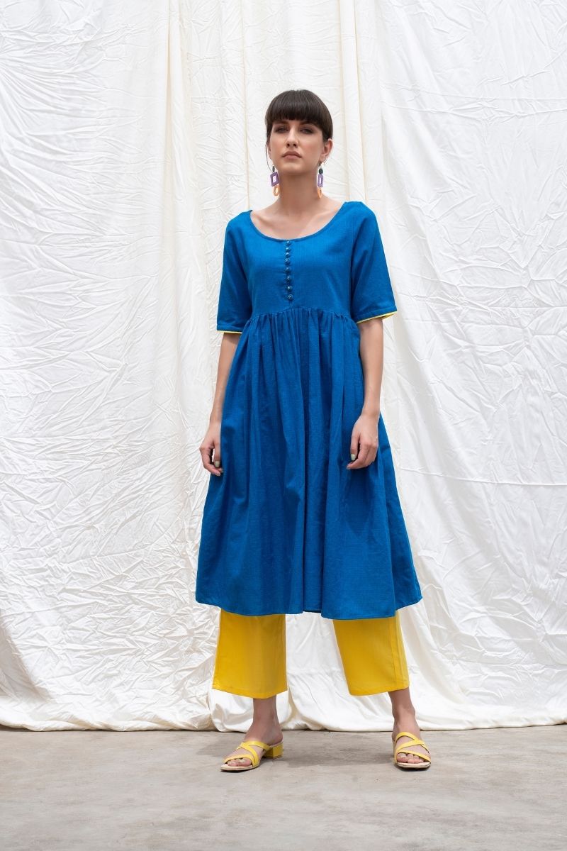 Buy Peacock Blue Dhoti Suit In Cotton Silk With Embroidered High Low Flared  Kurti KALKI Fashion India