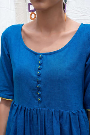 Cobalt-Blue Mangalgiri Cotton Button Down Kurta