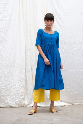 Cobalt-Blue Mangalgiri Cotton Button Down Kurta