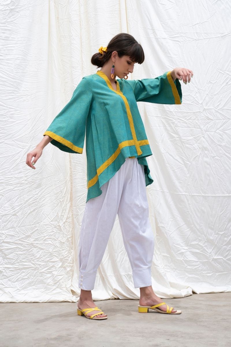 Persian-Green Mangalgiri Cotton High-Low Tunic