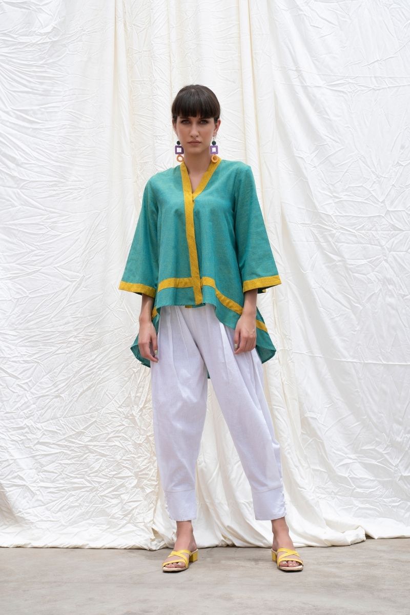 Persian-Green Mangalgiri Cotton High-Low Tunic