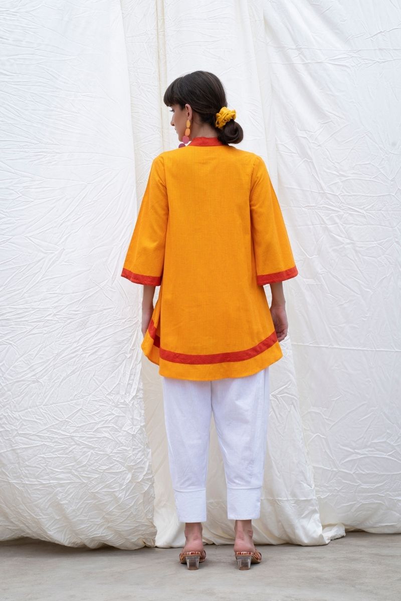 Orange-Oriole Mangalgiri Cotton High-Low Tunic