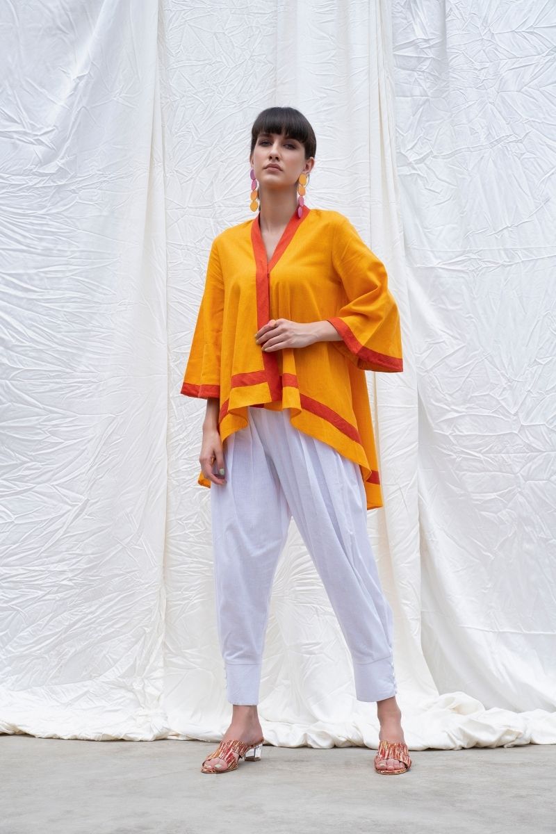 Orange-Oriole Mangalgiri Cotton High-Low Tunic