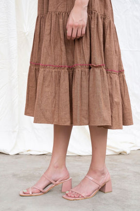 Russet-Brown Mangalgiri Cotton Tiered Dress