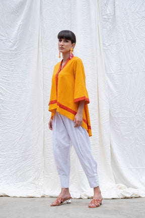 Orange-Oriole Mangalgiri Cotton High-Low Tunic