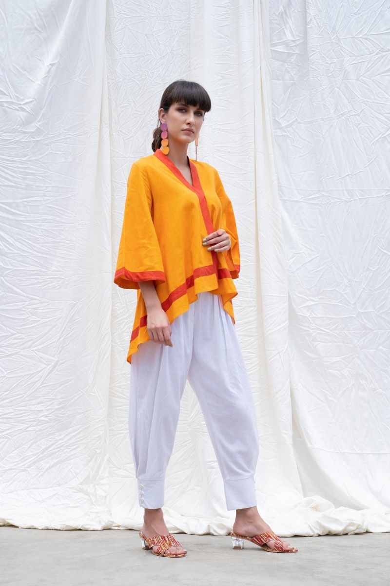 Orange-Oriole Mangalgiri Cotton High-Low Tunic
