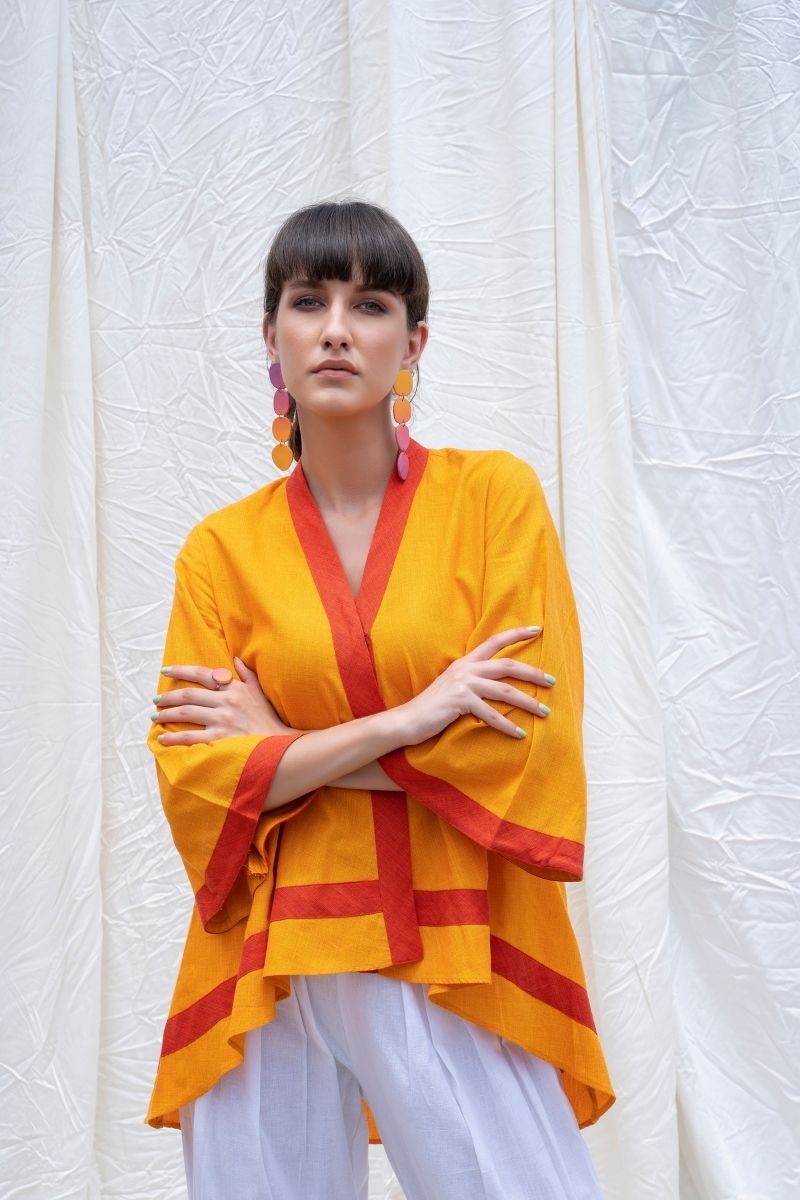 Orange-Oriole Mangalgiri Cotton High-Low Tunic