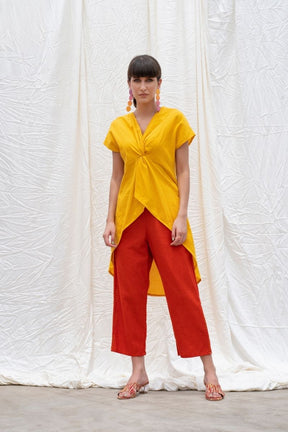 Dandelion-Yellow Mangalgiri Cotton High-Low Tunic