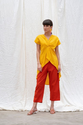 Dandelion-Yellow Mangalgiri Cotton High-Low Tunic
