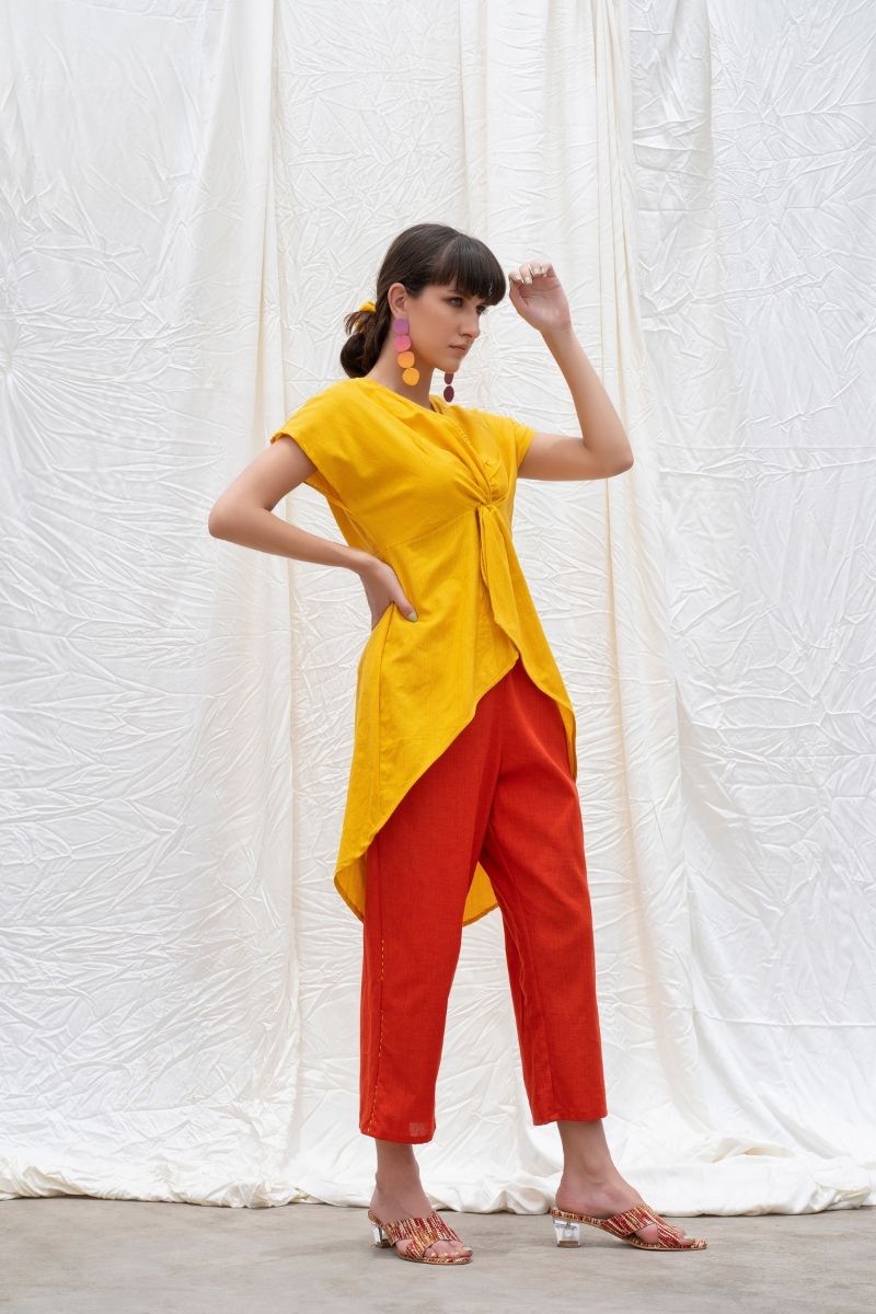 Dandelion-Yellow Mangalgiri Cotton High-Low Tunic