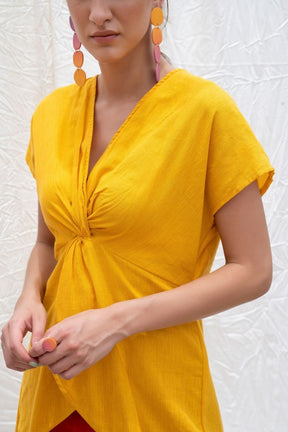 Dandelion-Yellow Mangalgiri Cotton High-Low Tunic