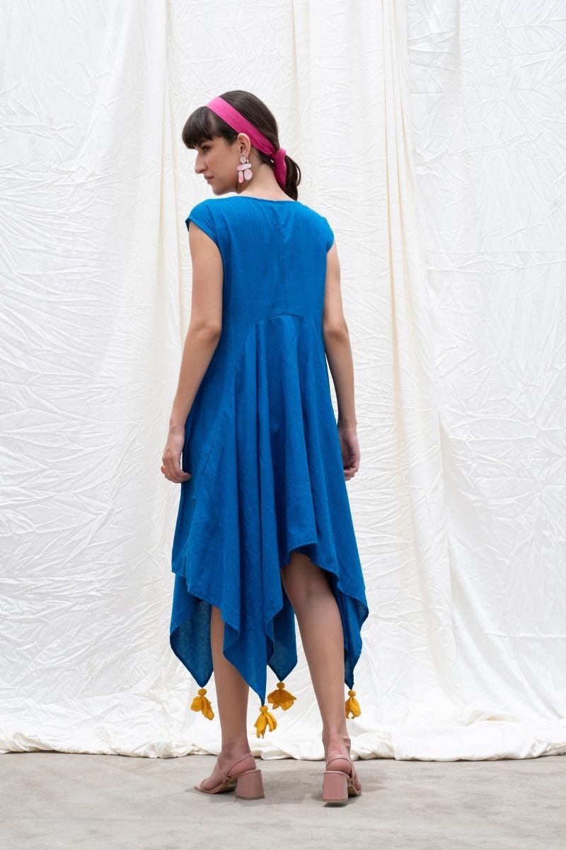 Cobalt-Blue Mangalgiri Cotton Handkercheif Dress