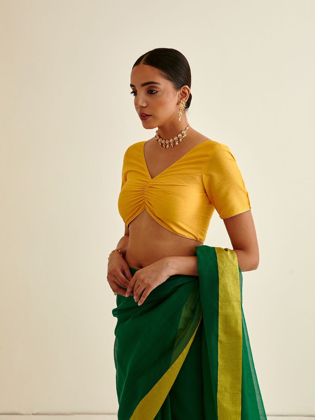 Banarasi Blouse with gold piping - Sunflower yellow