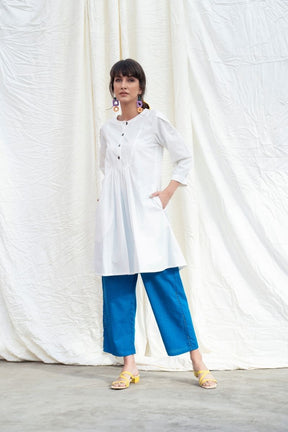 Marshmellow-White Cotton Poplin Button Down Kurta