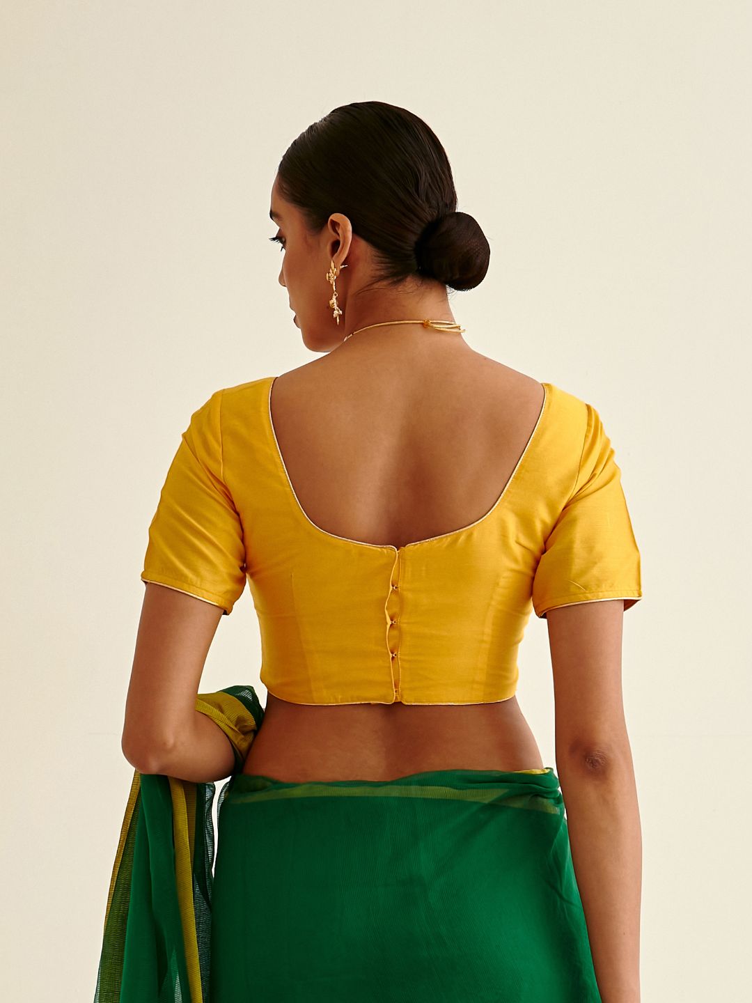 Banarasi Blouse with gold piping - Sunflower yellow