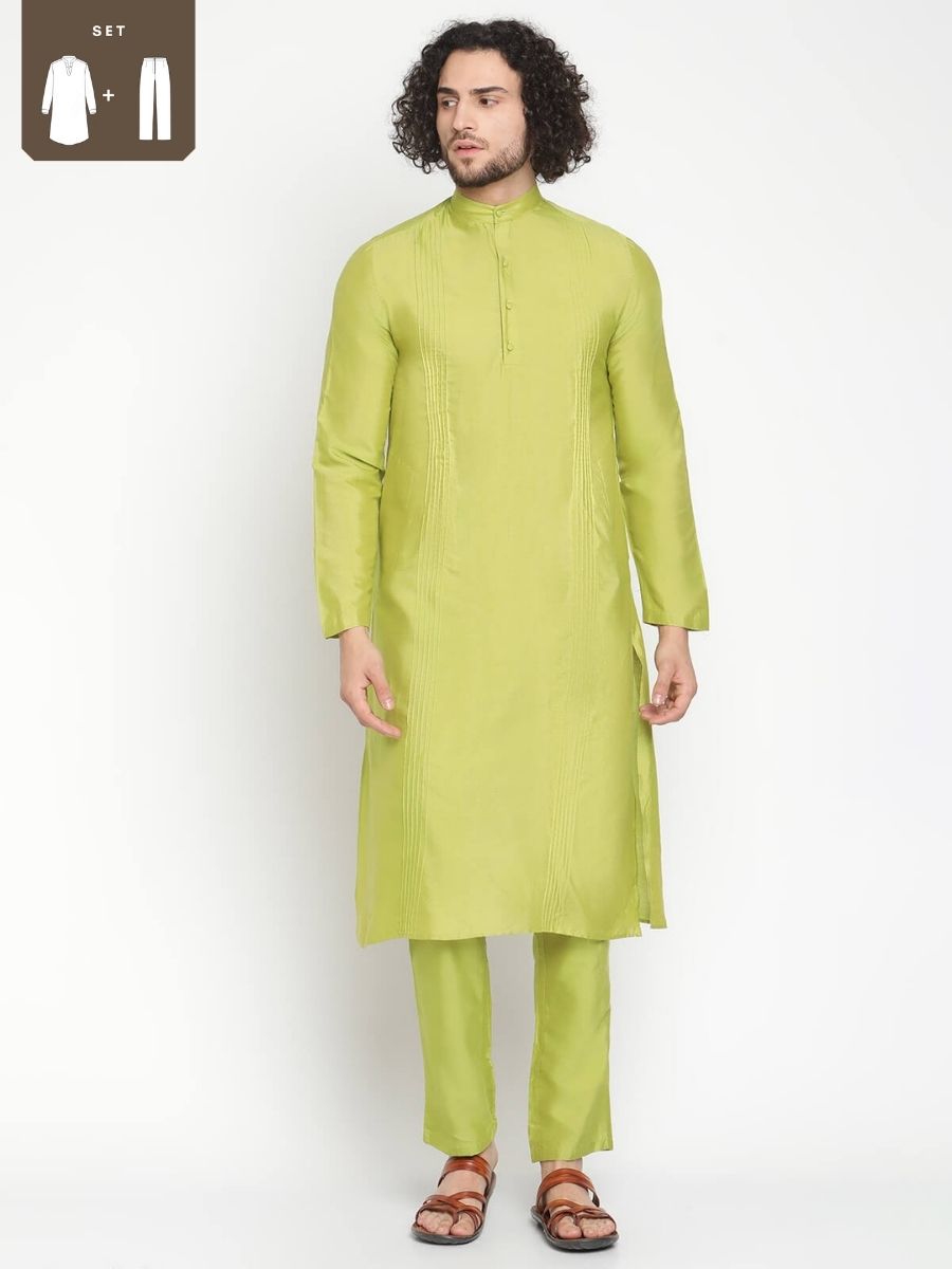 Men Macaw Green Banarasi Kurta With Straight Pyjama