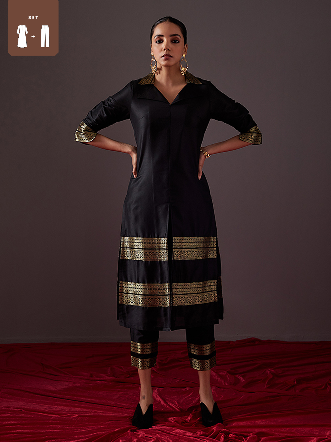 Collared Banarasi Kurta Set