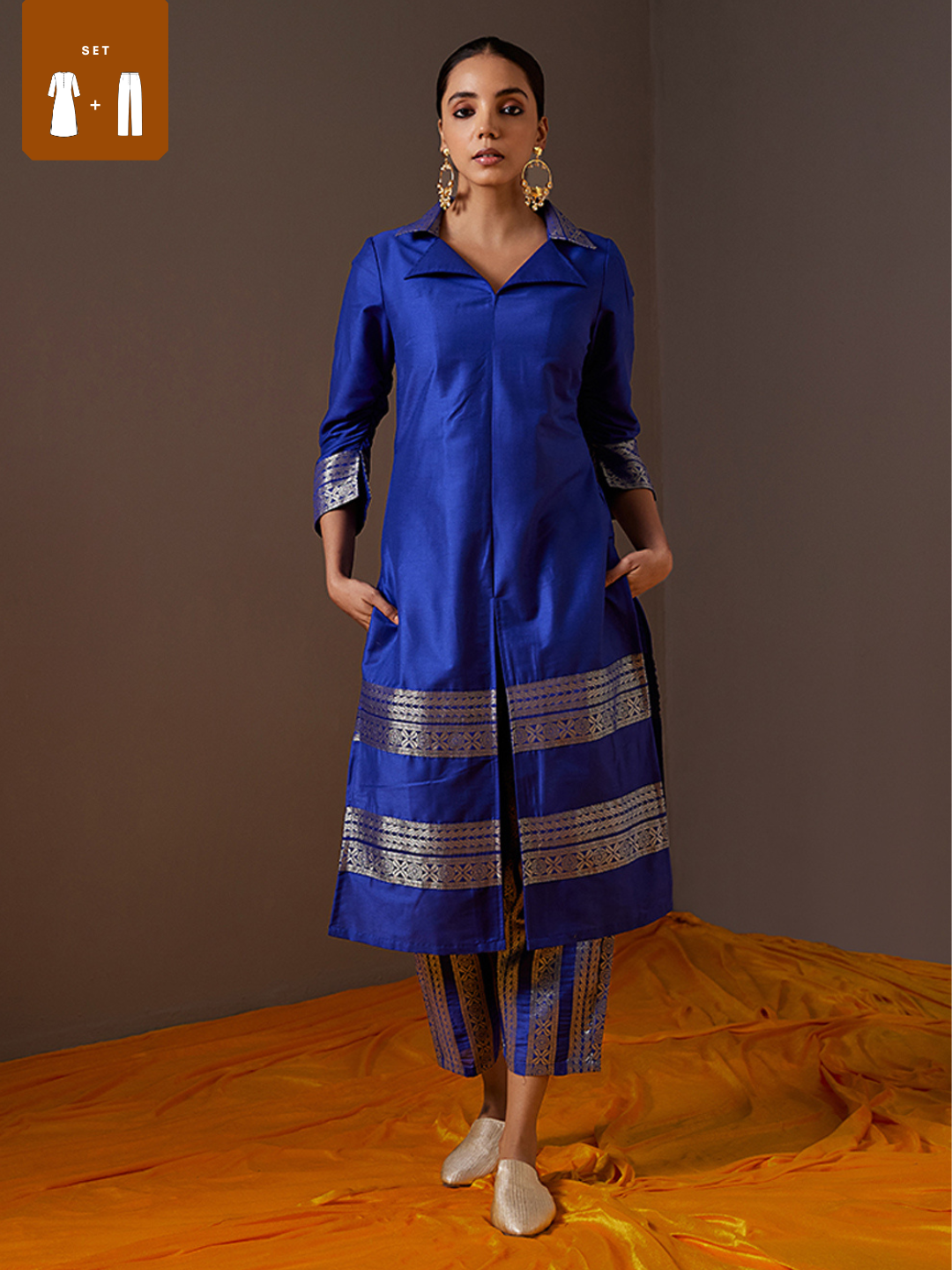 Collared Banarasi Kurta Set