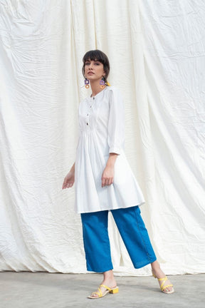 Marshmellow-White Cotton Poplin Button Down Kurta