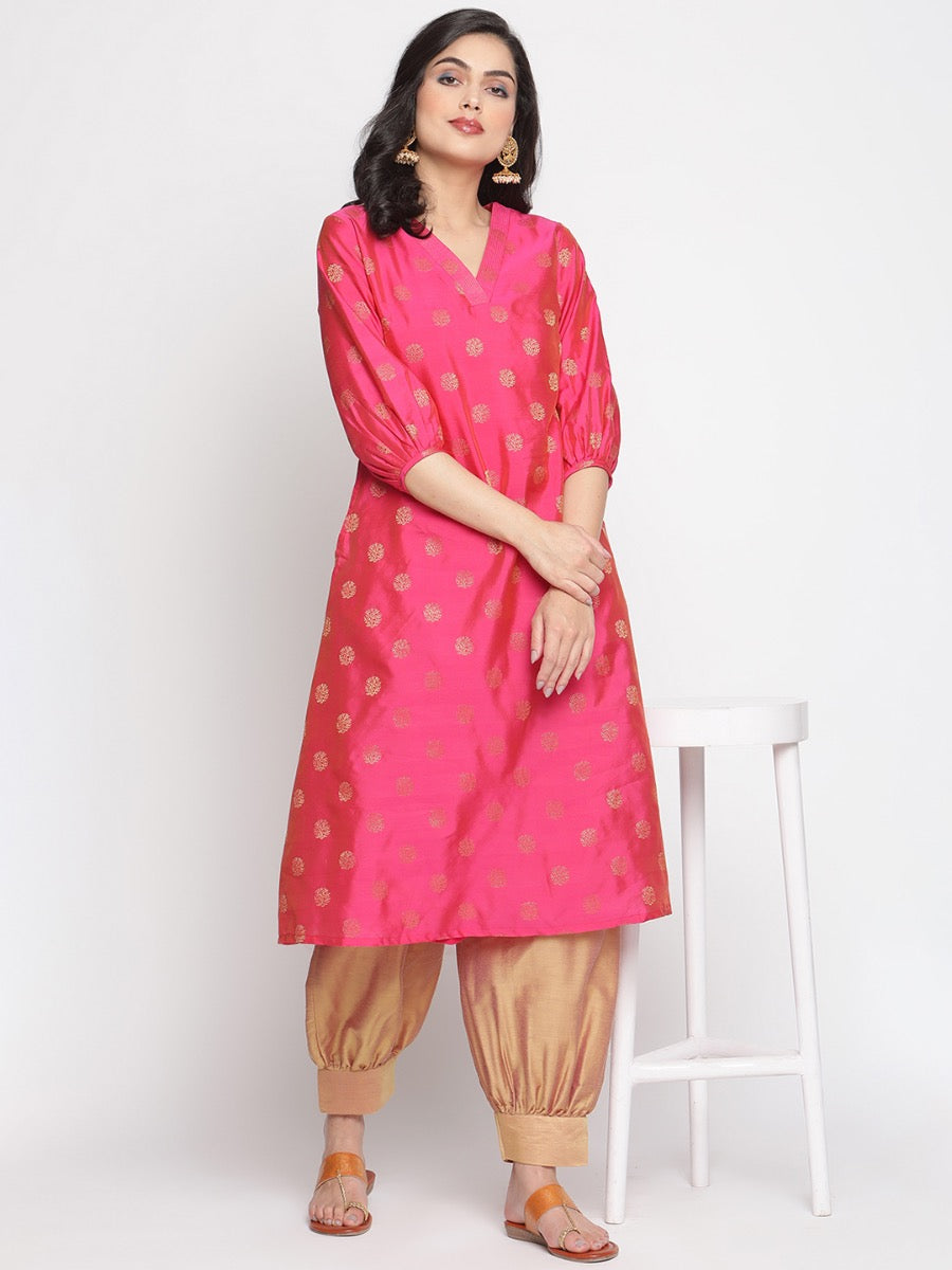 Paradise-Pink A-Line Banarasi Kurta