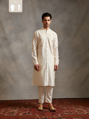 Banarasi pintuck detail kurta with straight pants-ivory