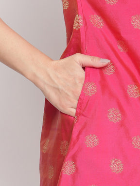 Paradise Pink Banarasi A-Line Kurta With Pathani Pants