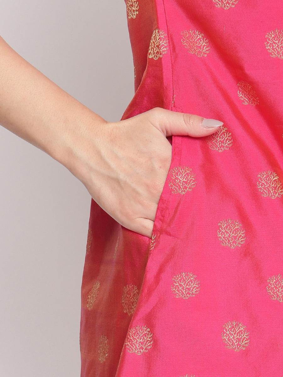 Paradise Pink Banarasi A-Line Kurta With Pathani Pants