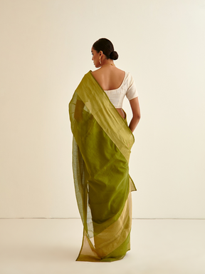 Banarasi Woven sari with contrasting border-Sheen Green
