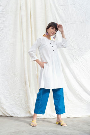 Marshmellow-White Cotton Poplin Button Down Kurta