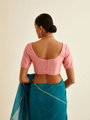 Banarasi Blouse with gold piping - coral pink