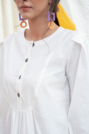 Marshmellow-White Cotton Poplin Button Down Kurta