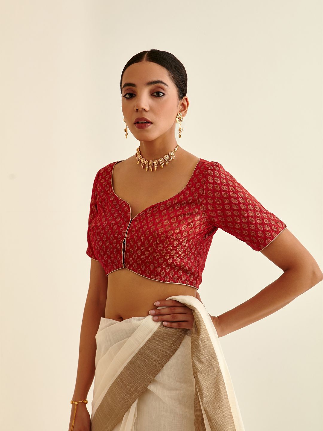 Butti design Banarasi blouse-Indian red