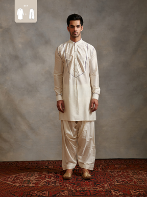 Banarasi kurta Set with contrasting detail - Ivory