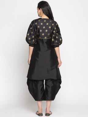 Coral-Black V-Neck Flared Banarasi Kurta
