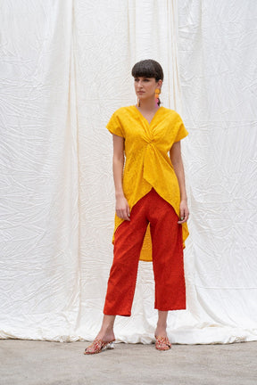 Dandelion Yellow Mangalgiri High-Low Tunic With Pants