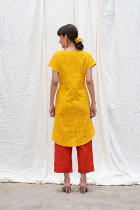 Dandelion Yellow Mangalgiri High-Low Tunic With Pants