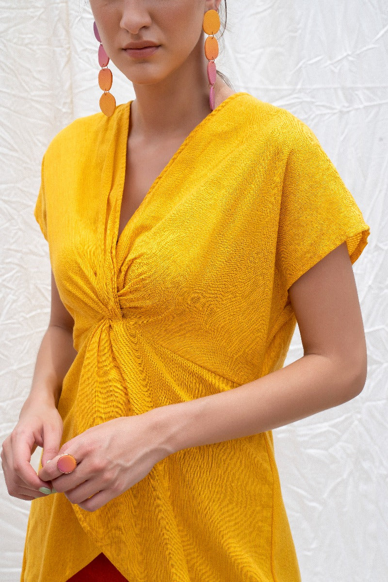 Dandelion Yellow Mangalgiri High-Low Tunic With Pants
