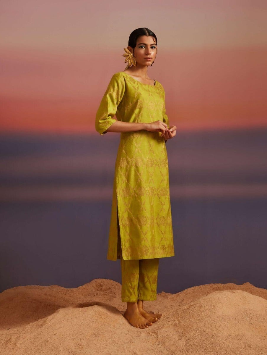 Macaw Green Banarasi Straight Kurta