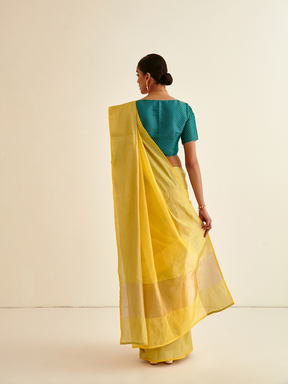 Banarasi Woven sari with soft gold contrasting border- Sunflower yellow