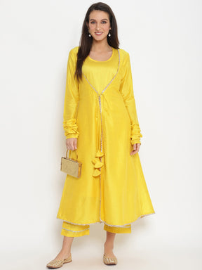 Yellow Banarasi Jacket with sleeveless kurta