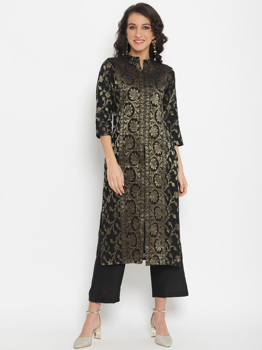 Black Banarasi Zari work Sherwani Kurta and bottom set