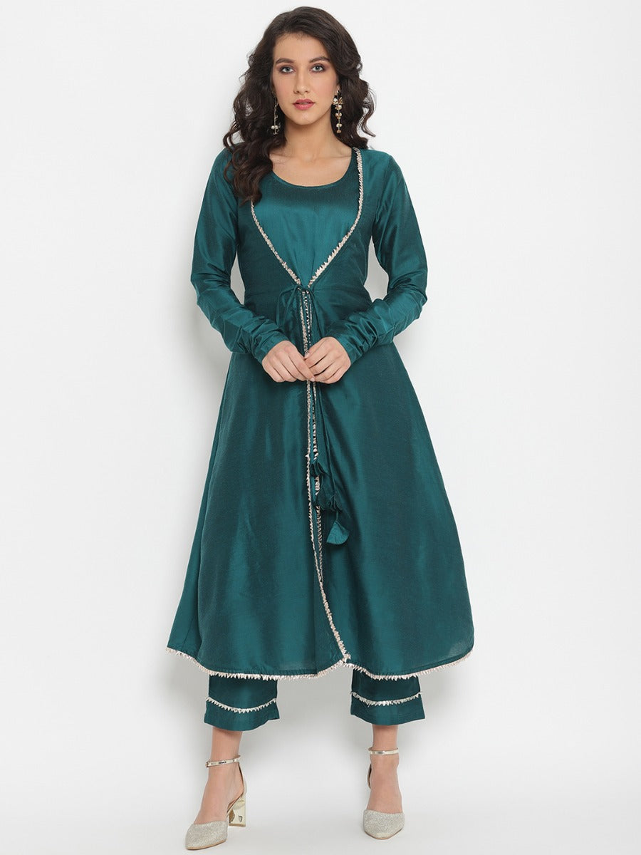 Peacock Green Banarasi Jacket with sleeveless kurta