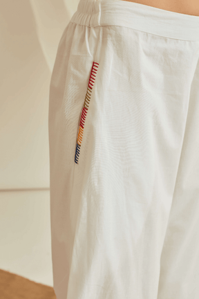 Balloon sleeve tiered cotton poplin top with pleated pants-Marshmallow White