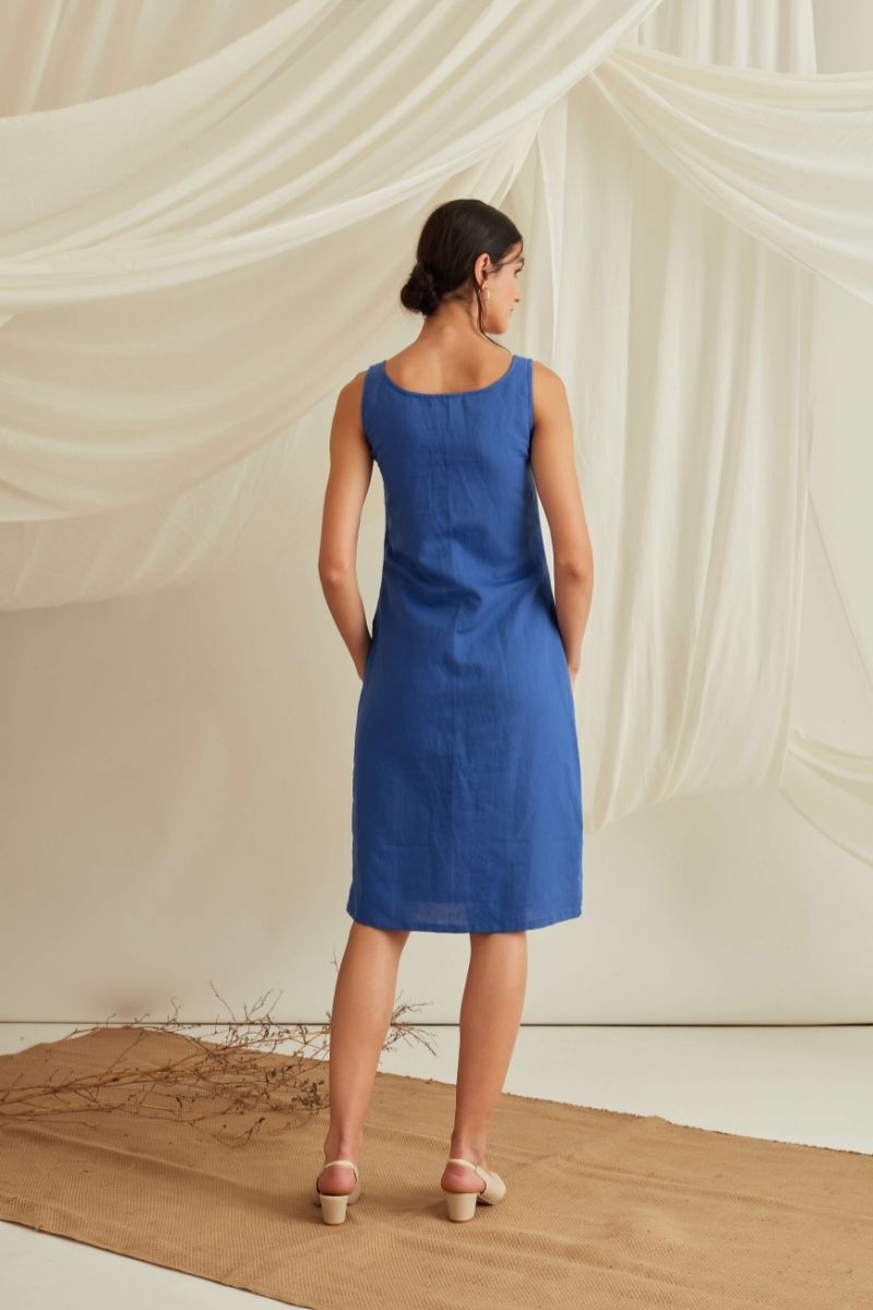 Button down midi dress-Azure Blue