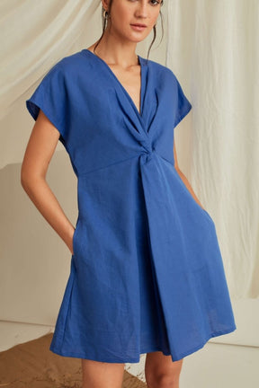 Front knot mini dress-Azure Blue