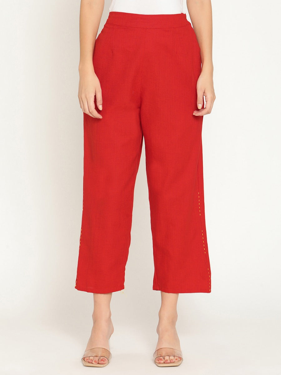 Rust Mangalgiri Straight Pants With Elasticated Waist